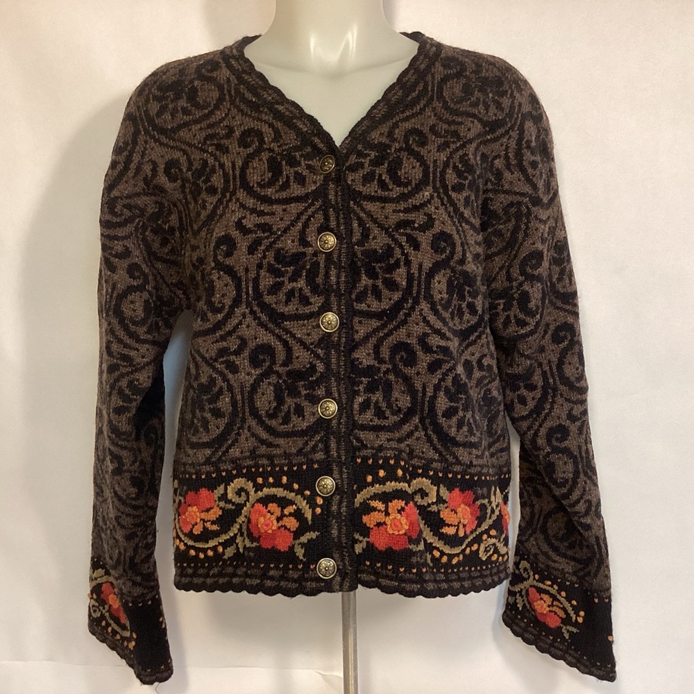 Vintage Icelandic Design embroidered jacket womens size medium wool cotton blend